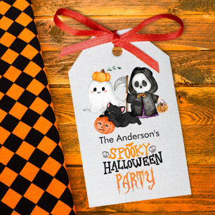 Ghost Pumpkin Grim Reaper Cute Black Cat Halloween Presentetikett