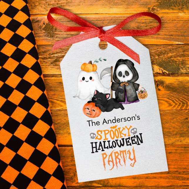 Ghost Pumpkin Grim Reaper Cute Black Cat Halloween Presentetikett (Skapare uppladdad)