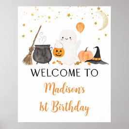 Ghost Pumpkin Halloween Birthday Välkommen Poster