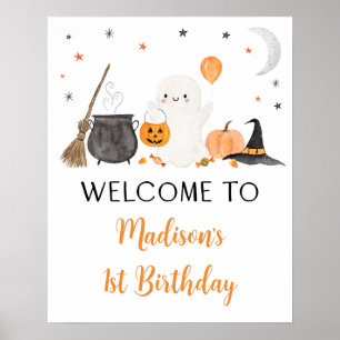 Ghost Pumpkin Halloween Birthday Välkommen Poster