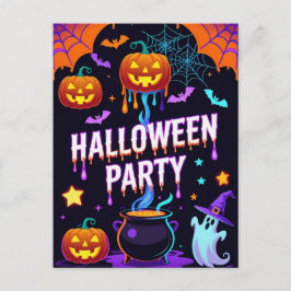 Ghost & Pumpkin Halloween Party Invite Vykort