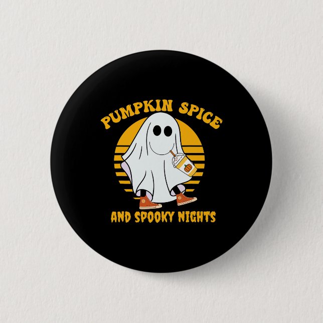 Ghost Pumpkin Spice Latte Fall Vibe Halloween Spoo Knapp (Framsida)