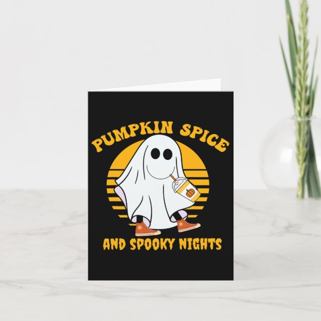 Ghost Pumpkin Spice Latte Fall Vibe Halloween Spoo Kort (Framsida)