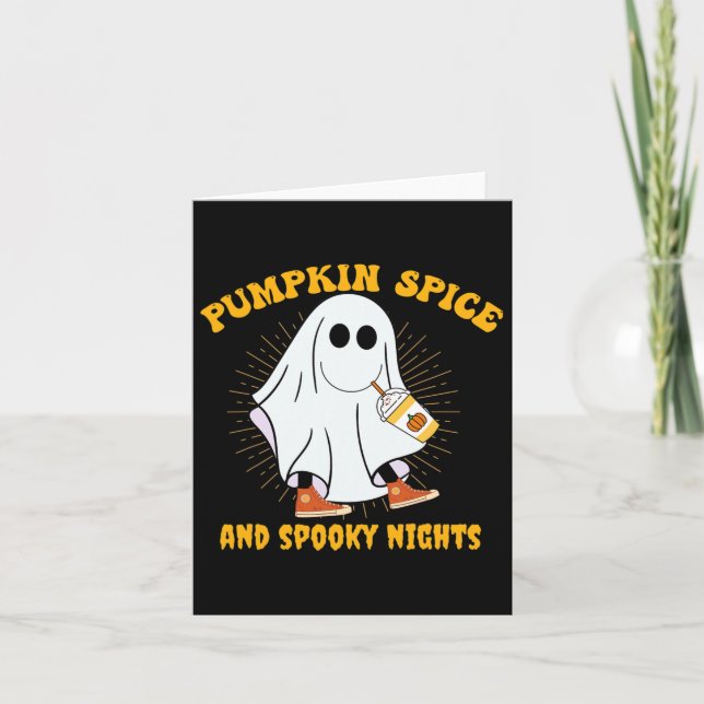 Ghost Pumpkin Spice Latte Fall Vibe Halloween Spoo Kort (Framsida)