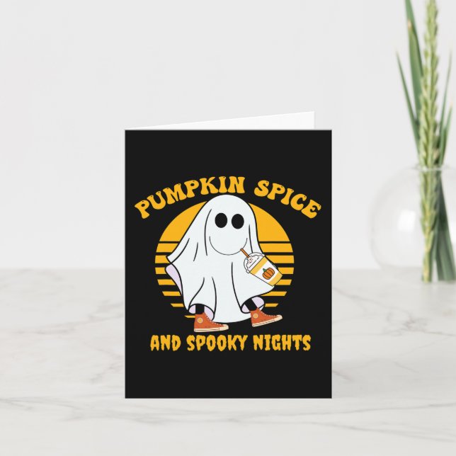 Ghost Pumpkin Spice Latte Fall Vibe Halloween Spoo Kort (Framsida)