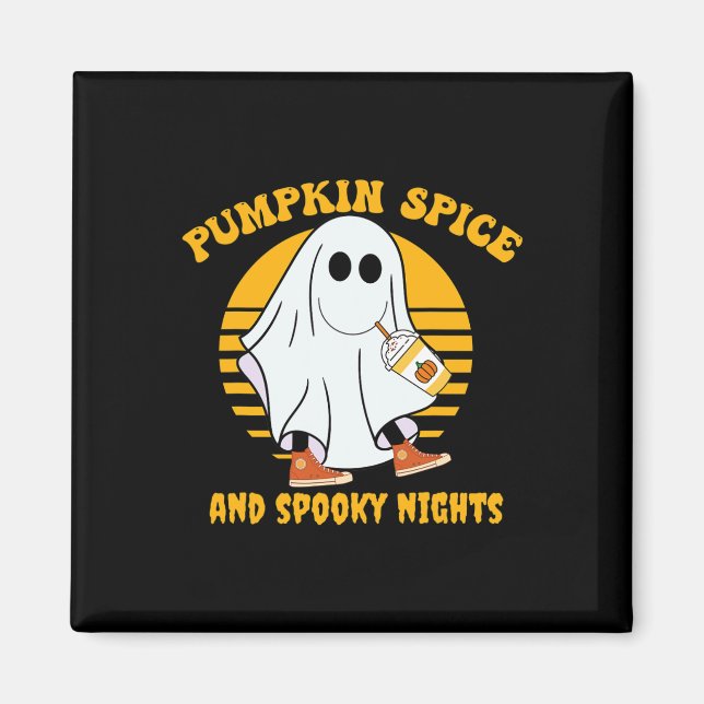 Ghost Pumpkin Spice Latte Fall Vibe Halloween Spoo Magnet (Framsidan)