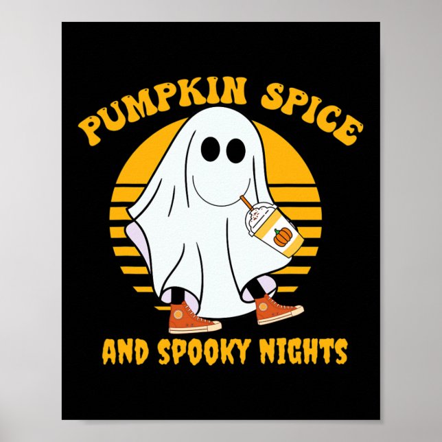 Ghost Pumpkin Spice Latte Fall Vibe Halloween Spoo Poster (Framsidan)