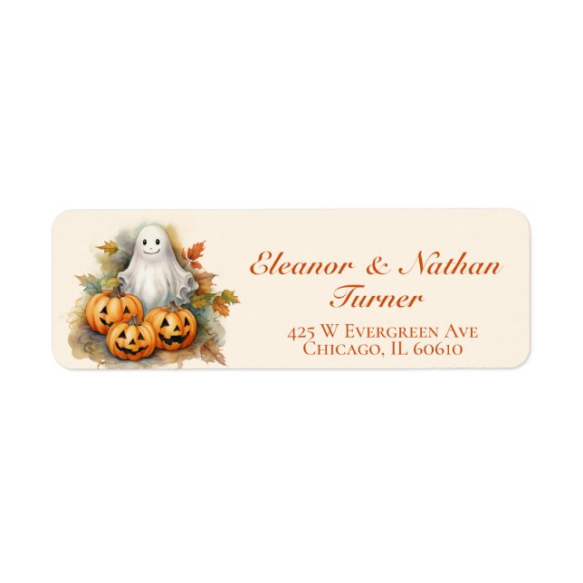 Ghost Pumpkins Fall Halloween Returadress Etikett (Framsidan)