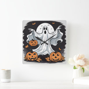 Ghost-pumpor på Halloween Fyrkantig Klocka
