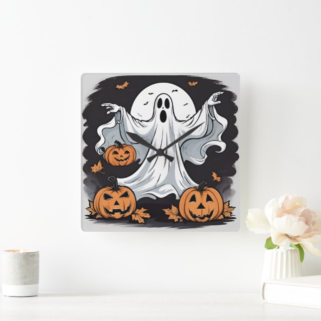 Ghost-pumpor på Halloween Fyrkantig Klocka (Hem)