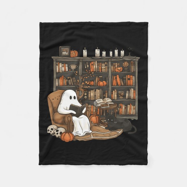 Ghost Reading Bok Älskare Bibliotek Halloween Spoo Fleecefilt (Framsidan)
