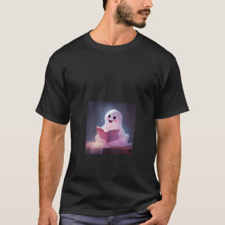 Ghost Reading Bok Älskare Bibliotek V Nacke T Shirt