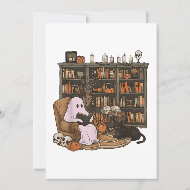Ghost Reading Bok Cat lover Halloween (Framsida)