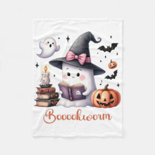Ghost Reading Bok Coquette Bow Halloween Girl Tod Fleecefilt