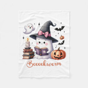 Ghost Reading Bok Coquette Bow Halloween Girl Tod Fleecefilt