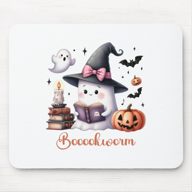 Ghost Reading Bok Coquette Bow Halloween Girl Tod Musmatta (Framsidan)
