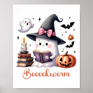 Ghost Reading Bok Coquette Bow Halloween Girl Tod Poster