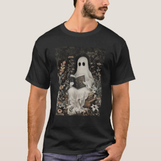 Ghost Reading Bok Forest Blommigt Gothic Halloween T Shirt