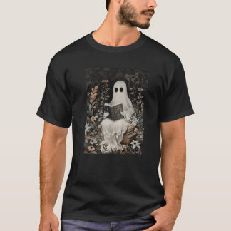 Ghost Reading Bok Forest Blommigt Gothic Halloween T Shirt