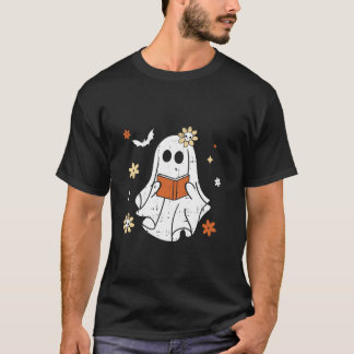 Ghost Reading Bok Halloween Design Design Teacher  T Shirt