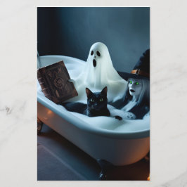 Ghost Reading Bok i Bathtub och Black Cat Bubbl