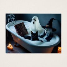 Ghost Reading Bok i Bathtub och Black Cat Bubbl