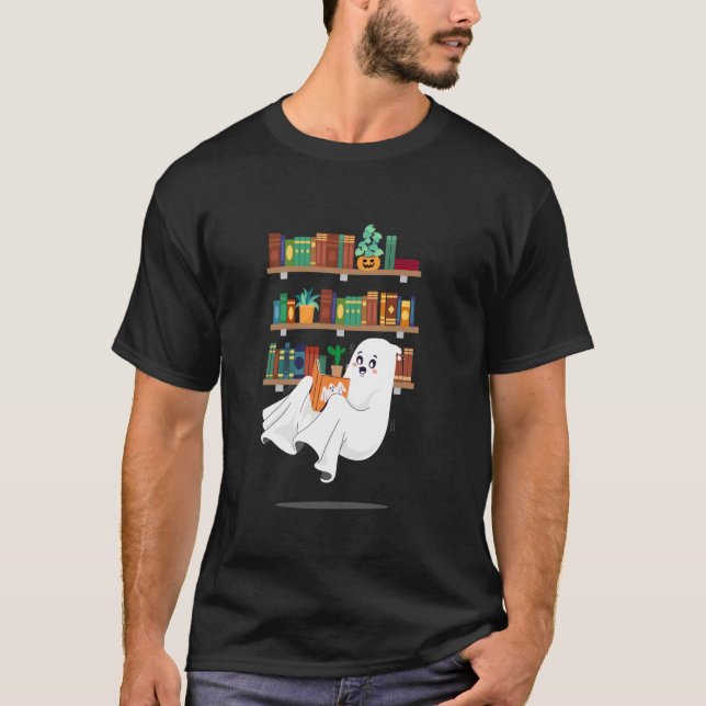 Ghost Reading Bok Librarian Bookworm Teacher Boo T Shirt (Framsida)