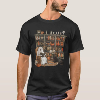 Ghost Reading Bok Retro Bibliotek Halloween Spooky T Shirt