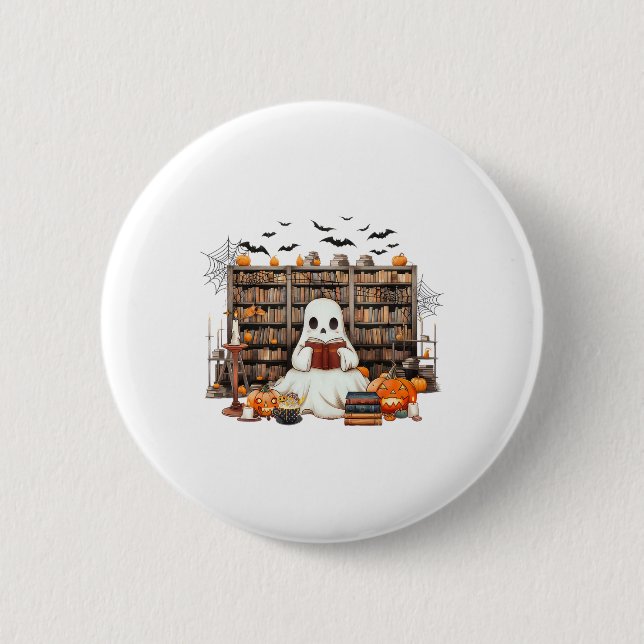 Ghost Reading Bokar Bookish Teacher Halloween-kost Knapp (Framsida)