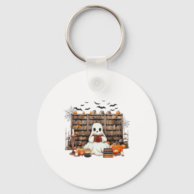 Ghost Reading Bokar Bookish Teacher Halloween-kost Nyckelring (Framsida)