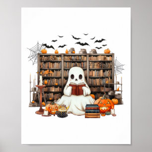 Ghost Reading Bokar Bookish Teacher Halloween-kost Poster