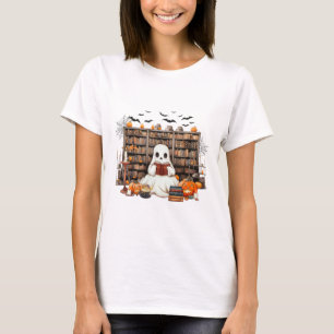 Ghost Reading Bokar Bookish Teacher Halloween-kost T Shirt