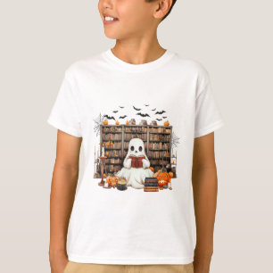 Ghost Reading Bokar Bookish Teacher Halloween-kost T Shirt