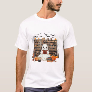 Ghost Reading Bokar Bookish Teacher Halloween-kost T Shirt