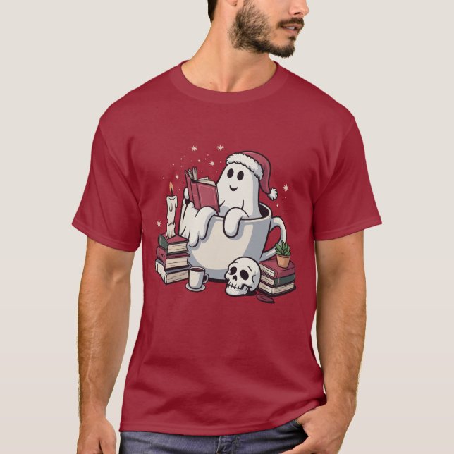 Ghost Reading Bokar jullärare Bookworm T Shirt (Framsida)