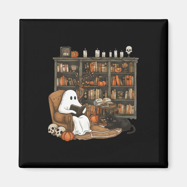 Ghost Reading Bokar Librarian Teacher Halloween Magnet (Framsidan)