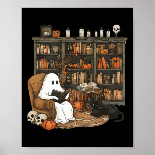 Ghost Reading Bokar Librarian Teacher Halloween Poster