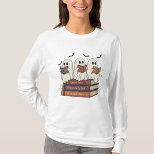 Ghost Reading Bookworm Mysigt Långärmad Halloween T Shirt