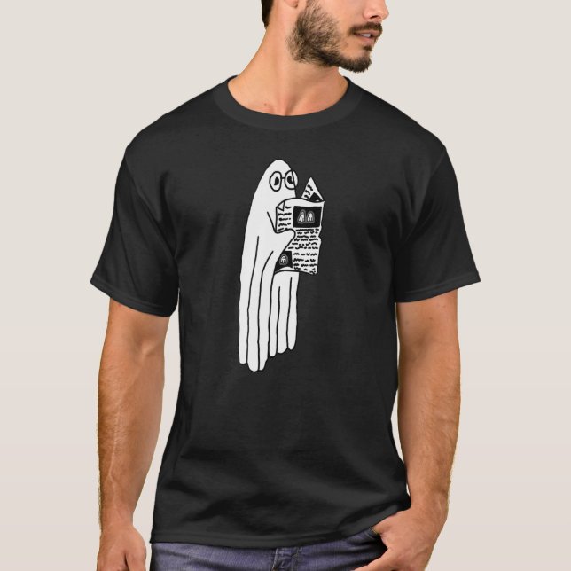 Ghost Reading Newspaper T Shirt (Framsida)