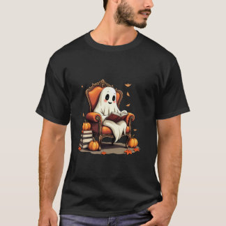 Ghost Reading Vintage Pumpkin Funny Gothic Hallowe T Shirt