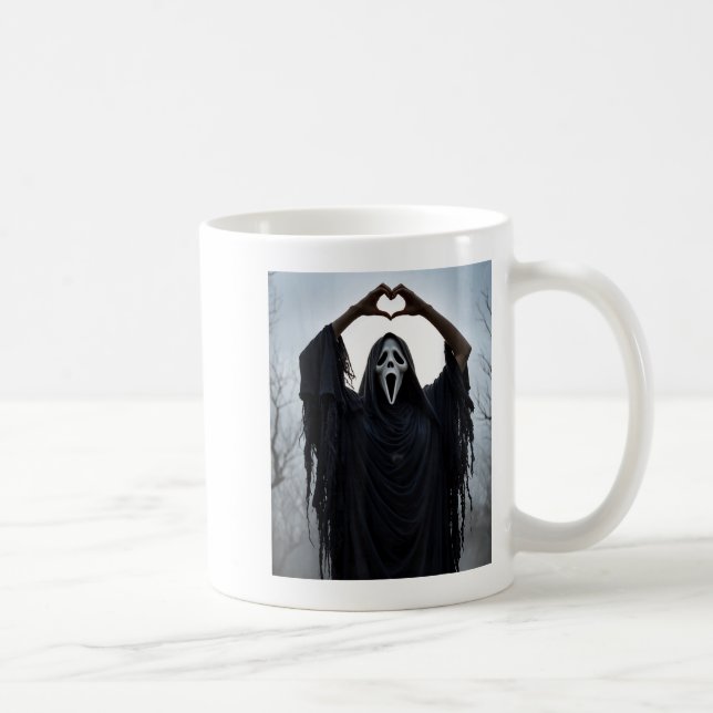 Ghost Red Heart Hands Y Face Halloween Valentines  Kaffemugg (Höger)