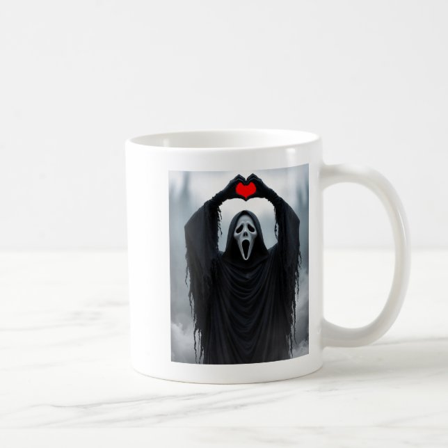 Ghost Red Heart Hands Y Face Halloween Valentines  Kaffemugg (Höger)