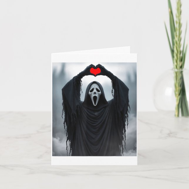 Ghost Red Heart Hands Y Face Halloween Valentines  Kort (Framsida)