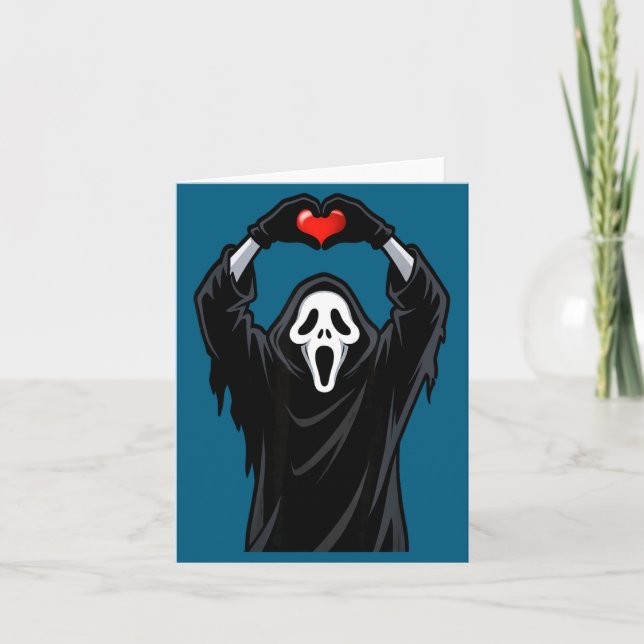 Ghost Red Heart Hands Y Face Halloween Valentines  Kort (Framsida)