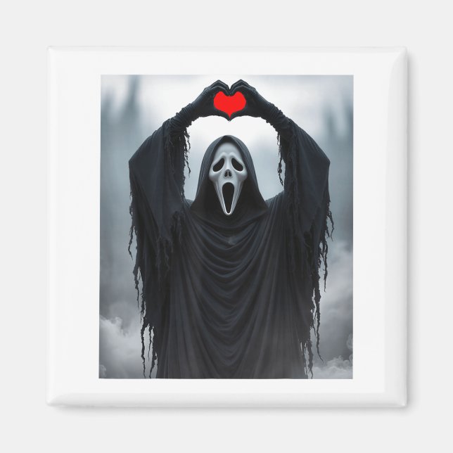 Ghost Red Heart Hands Y Face Halloween Valentines  Magnet (Framsidan)