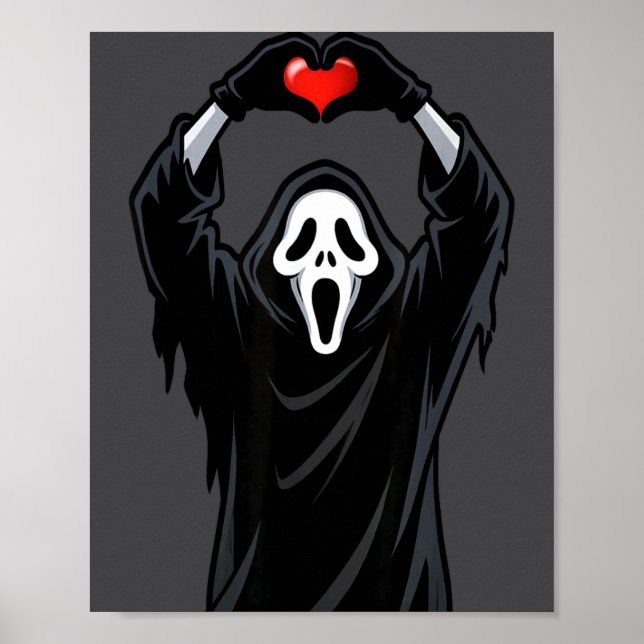 Ghost Red Heart Hands Y Face Halloween Valentines  Poster (Framsidan)