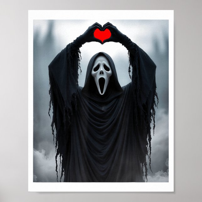 Ghost Red Heart Hands Y Face Halloween Valentines  Poster (Framsidan)