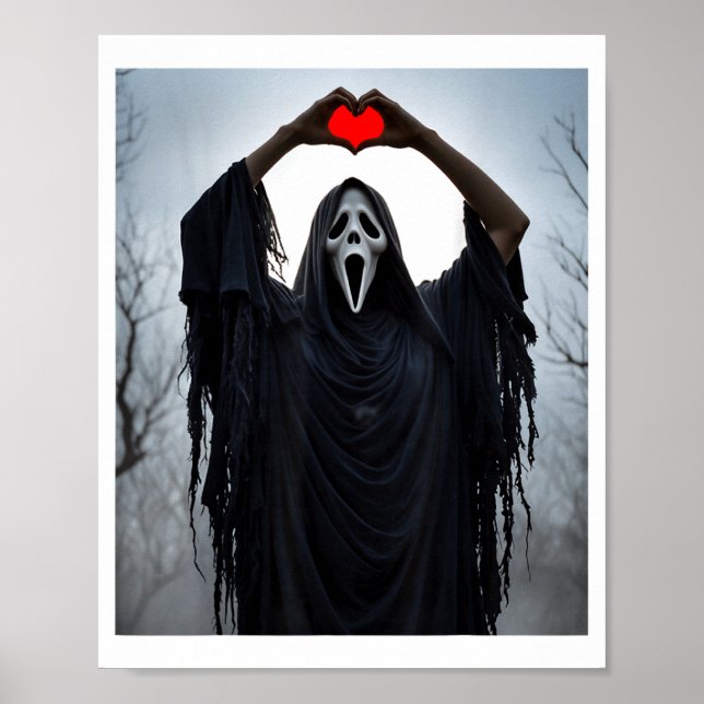 Ghost Red Heart Hands Y Face Halloween Valentines  Poster (Framsidan)