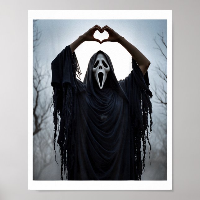 Ghost Red Heart Hands Y Face Halloween Valentines  Poster (Framsidan)