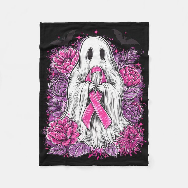 Ghost Ribbon Breast Cancer Awareness Halloween Flo Fleecefilt (Framsidan)